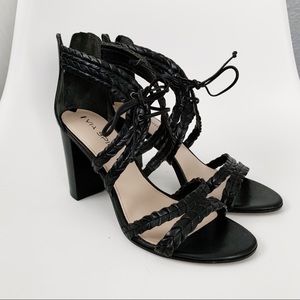 Via Spiga Black Gardenia Lace Up Sandal Block Heel